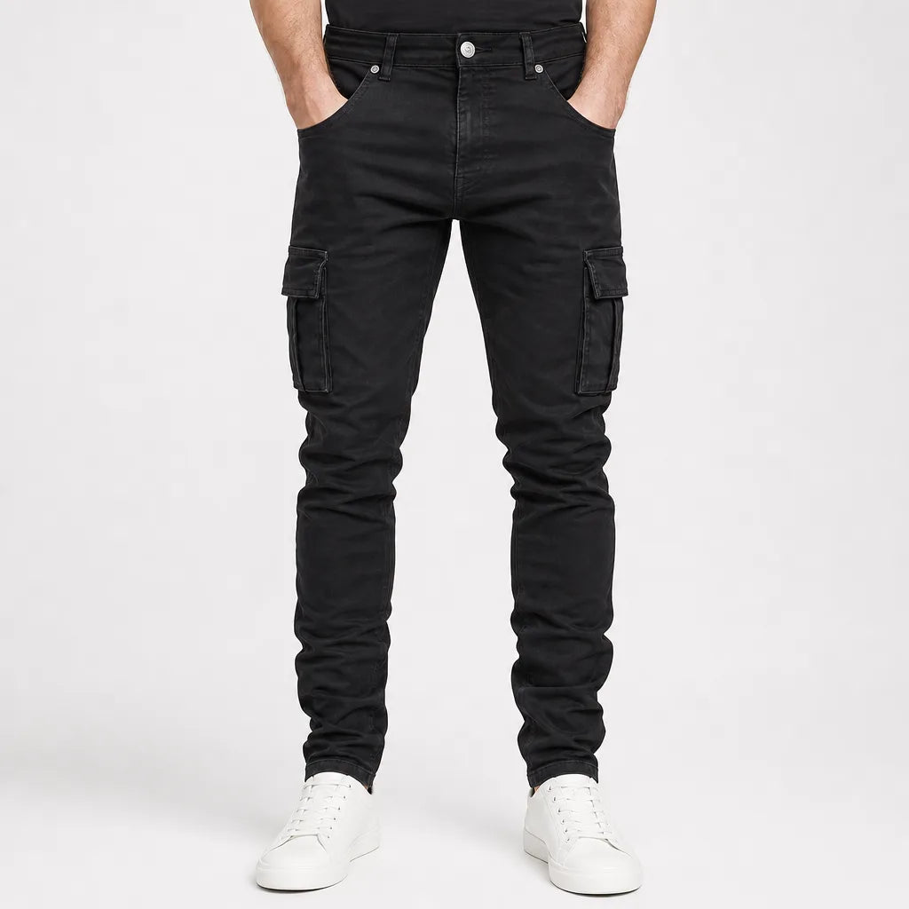 Rhys | Men's Fall Cargo Jeans - Color:Black;Size:XS