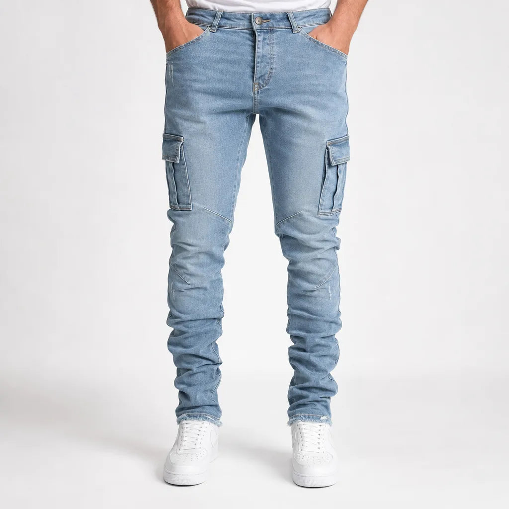 Rhys | Men's Fall Cargo Jeans - Color:Blue;Size:XS