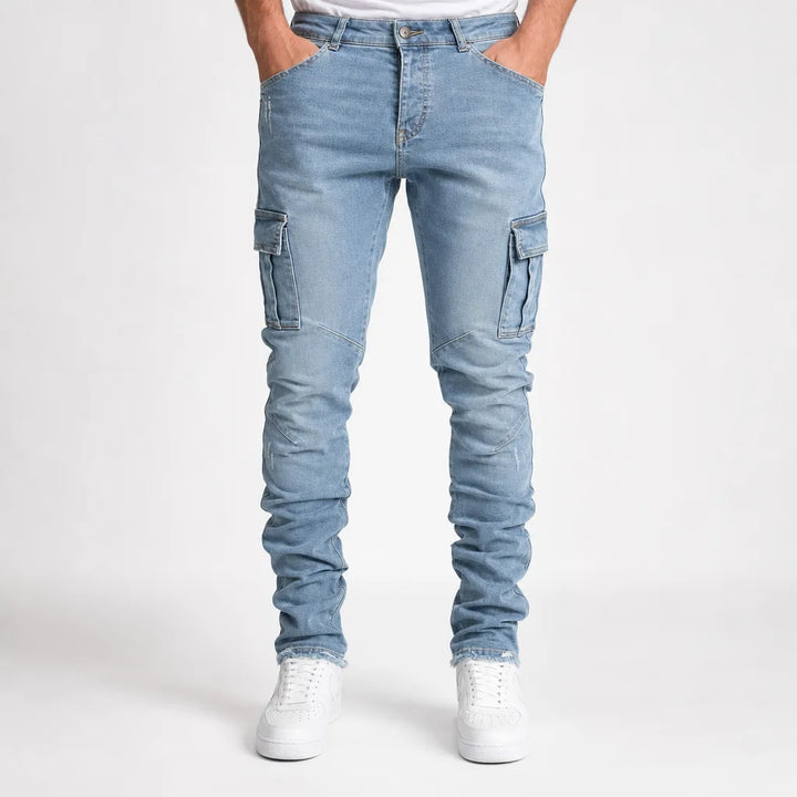 Rhys | Men's Fall Cargo Jeans - Color:Blue;Size:XS