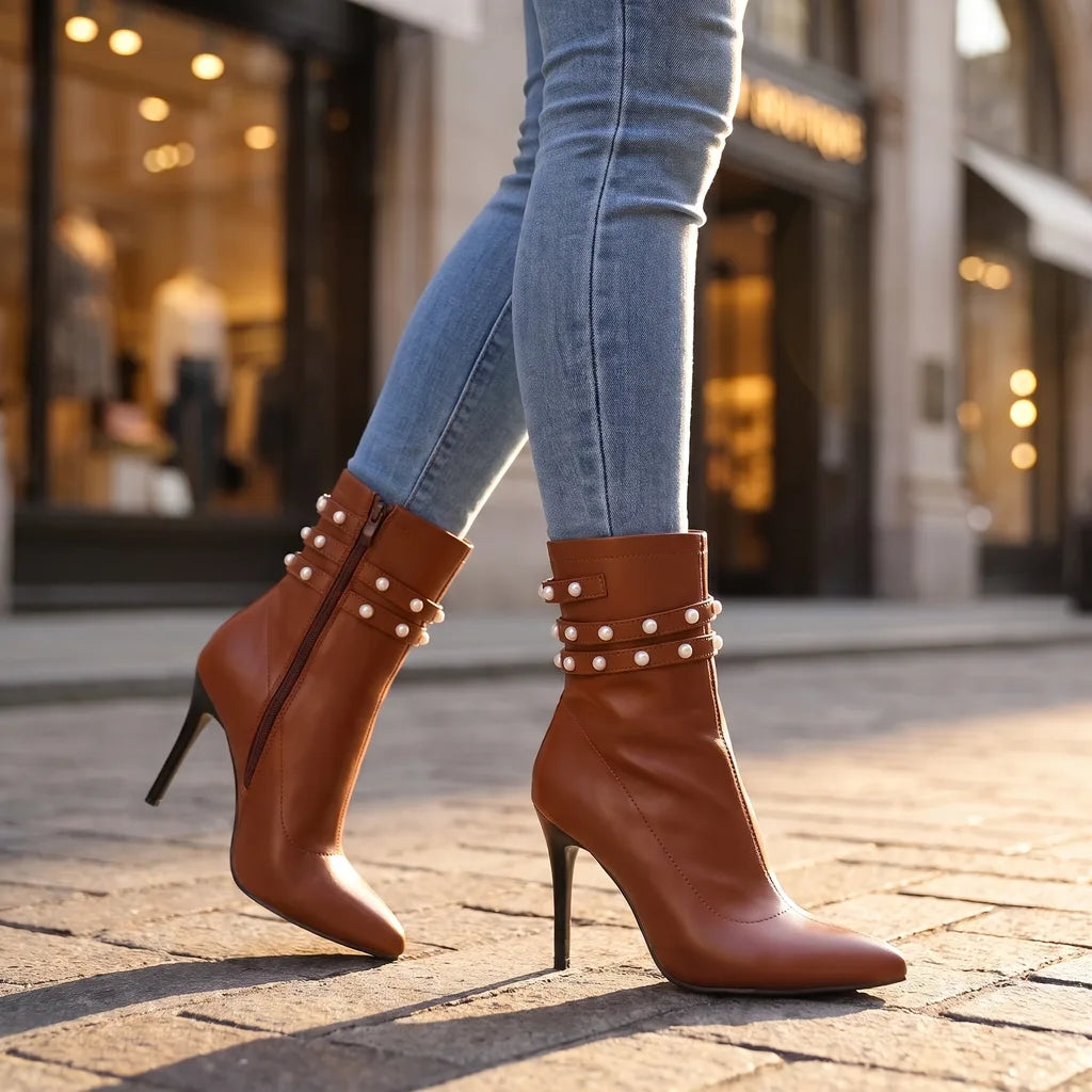 Women's Brown Piper Buckle Ankle Boots
