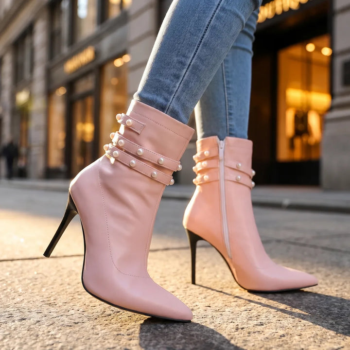 Women's Pink Piper Buckle Ankle Boots