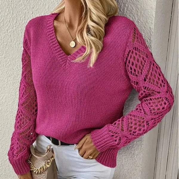 Rianne | Women's Soft V-Neck Sweater - Color:Dark Pink;Size:XS