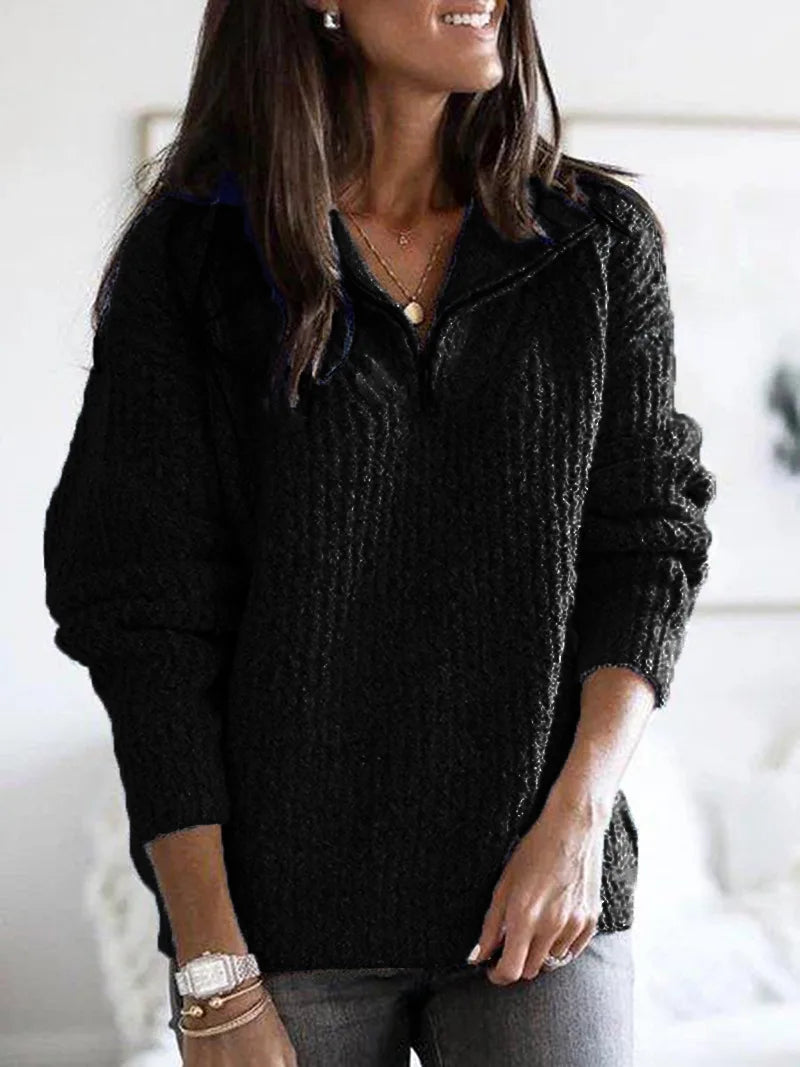Riley | Women's Cable Knit Sweater - Black