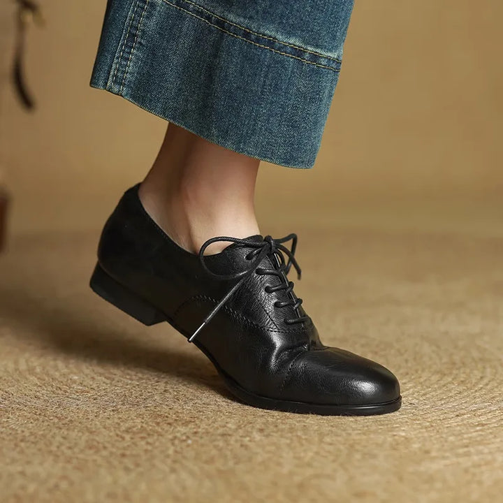 Riley | Women's Luxury Leather Oxford Flats - Color:Black;Size:35
