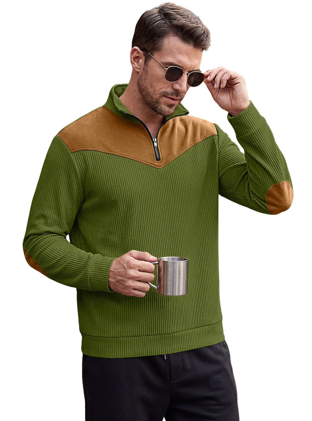 Rio | Men's Quarter Half-Zip Sweater  - Color:Army Green;Size:XS