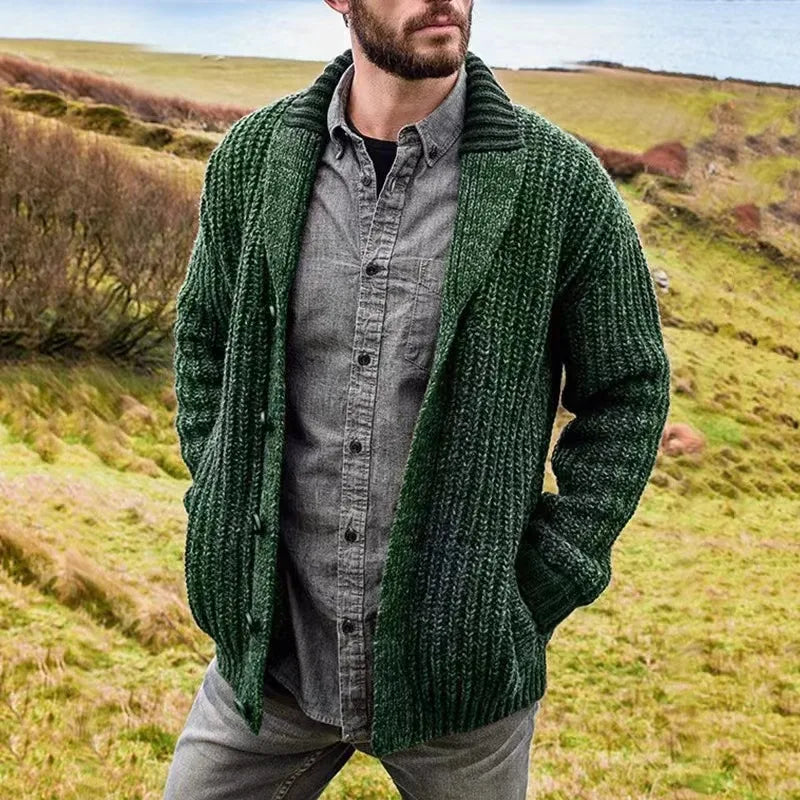 Robbie  | Men's Shawl Collar Knit Cardigan -No match  - Color:Green;Size:XS