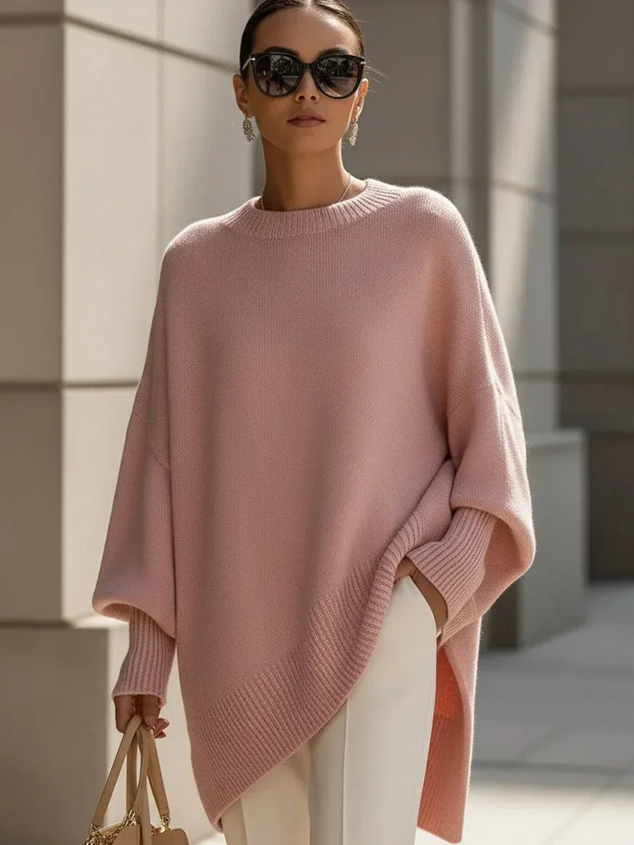 Robin | Women's Oversized Batwing Sweater - Color:Pink;Size:XXS