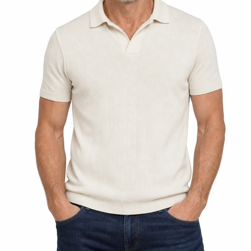 Roman | Men's Fall Knit Polo Shirt - Color:Beige;Size:S