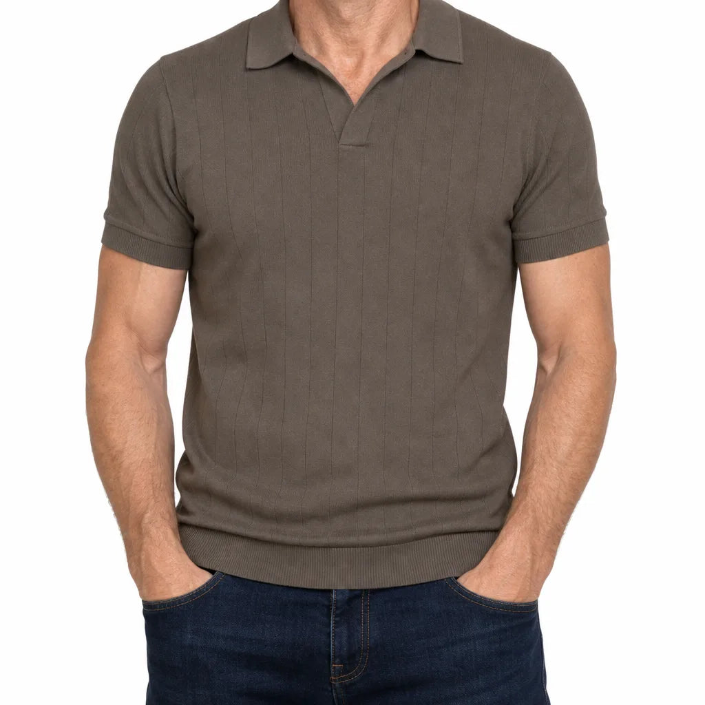 Roman | Men's Fall Knit Polo Shirt - Color:Brown;Size:S