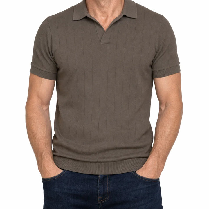 Roman | Men's Fall Knit Polo Shirt - Color:Brown;Size:S