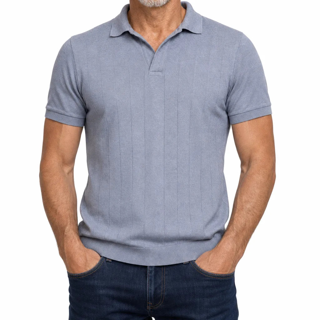 Roman | Men's Fall Knit Polo Shirt - Color:Gray;Size:S