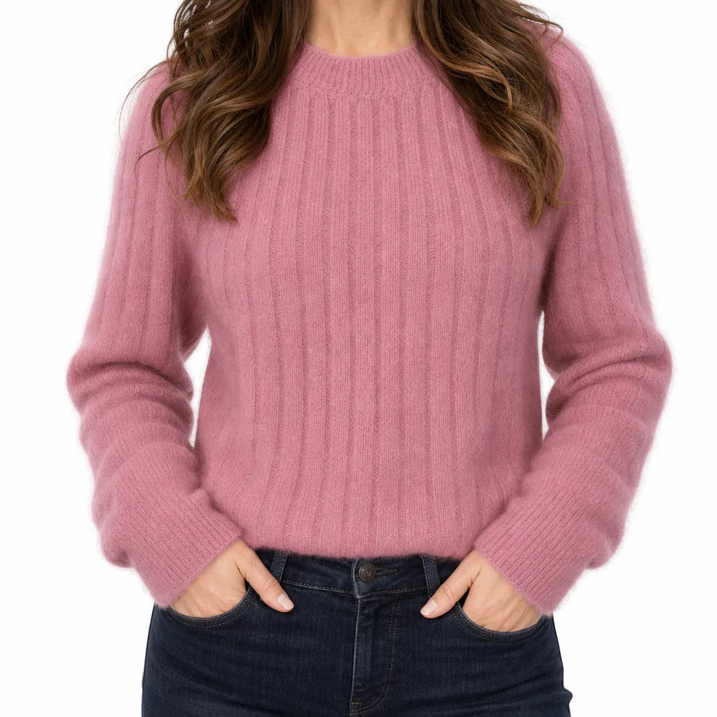 Romilly |  Elegant Warm Rib Knit Jumper  - Color:Pink;Size:XS
