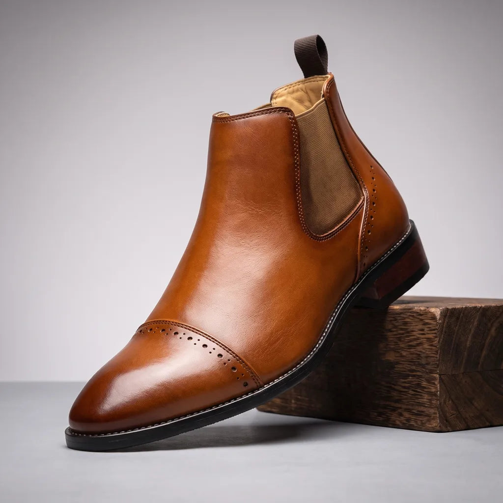 Romy Brogue Chelsea Boots - Color:Brown;Size:38