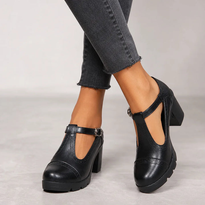 Rosa | Women's Orthopedic Block-Heel Mary Jane Shoes - Color:Black;Size:35