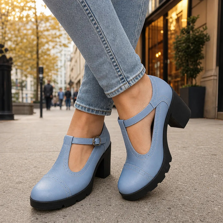 Women's Blue Woodward | Women's Orthopedic Block-Heel Mary Jane Shoes