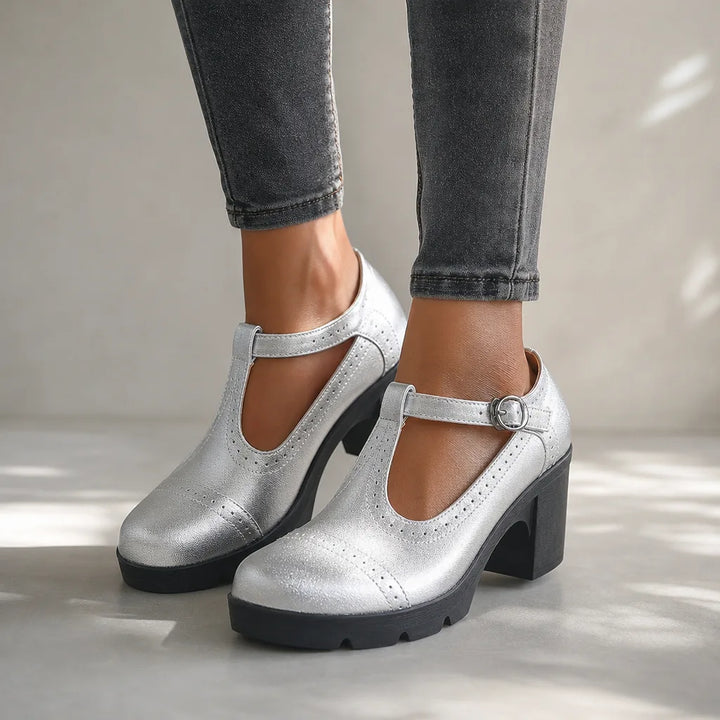 Rosa | Women's Orthopedic Block-Heel Mary Jane Shoes - Color:Gray;Size:35