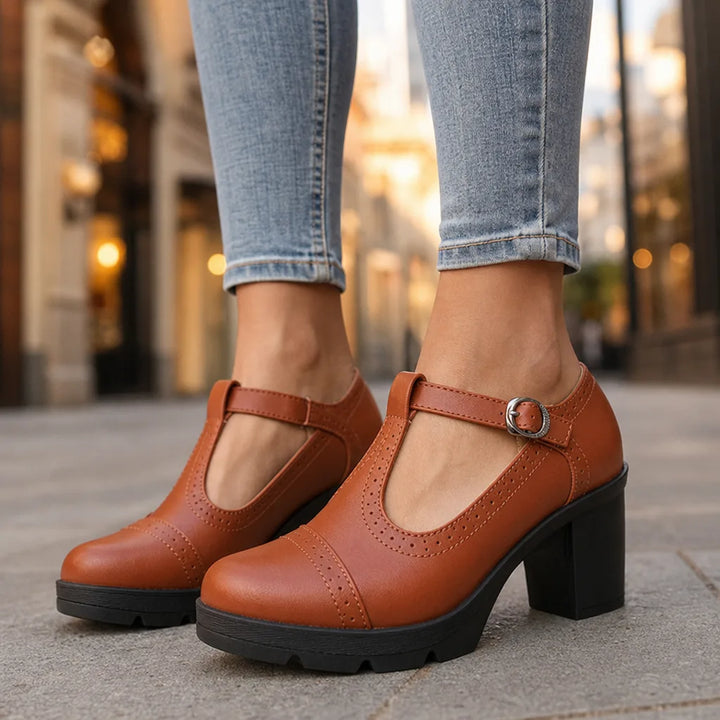 Women's Light Brown Woodward | Women's Orthopedic Block-Heel Mary Jane Shoes