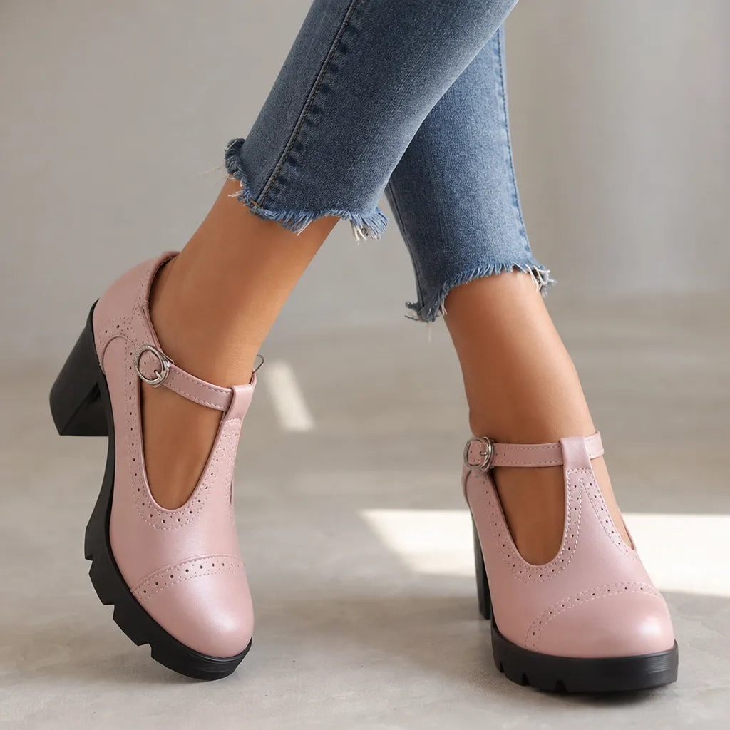 Rosa | Women's Orthopedic Block-Heel Mary Jane Shoes - Color:Pink;Size:35