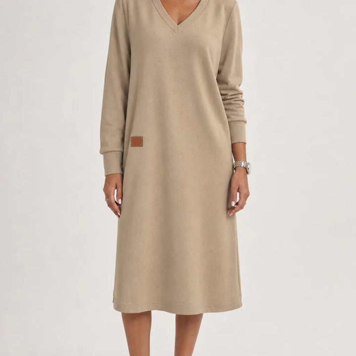 Rosabel | Long Sleeve Jumper Dress  - Color:Beige;Size:XS