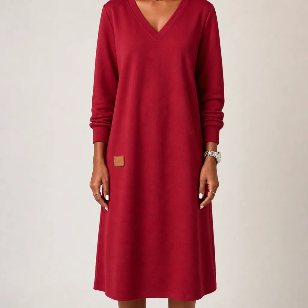 Rosabel | Long Sleeve Jumper Dress  - Color:Red;Size:XS