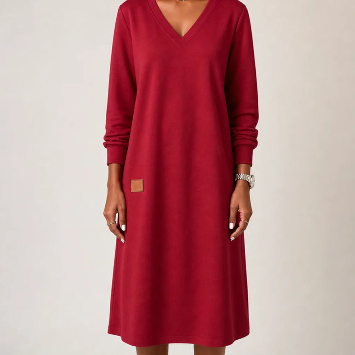 Rosabel | Long Sleeve Jumper Dress  - Color:Red;Size:XS