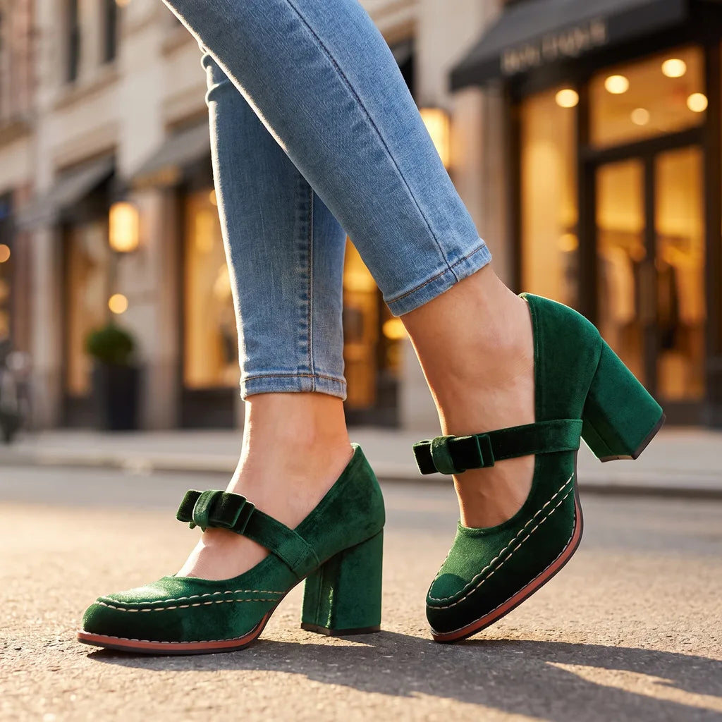 Rosalie Mary Jane Heels - Color:Green;Size:35