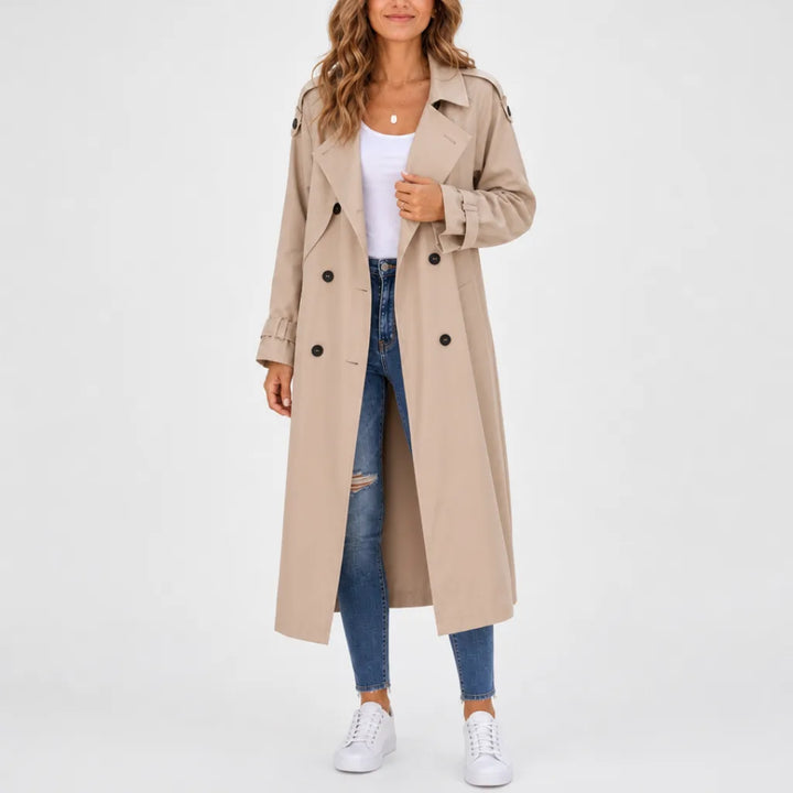 Rosalin Long Trench Coat - Color:Beige;Size:XS