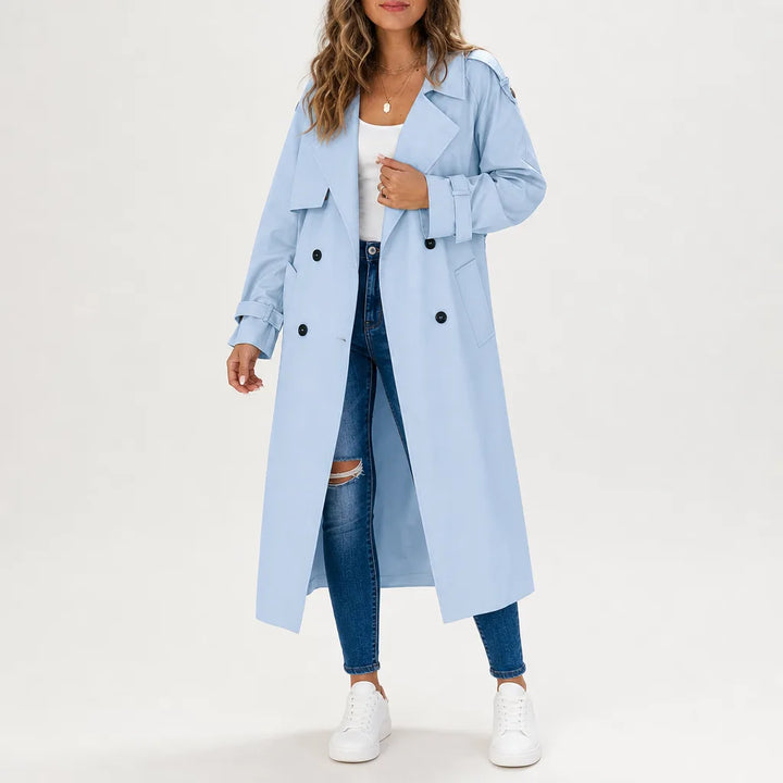 Rosalin Long Trench Coat - Color:Blue;Size:XS