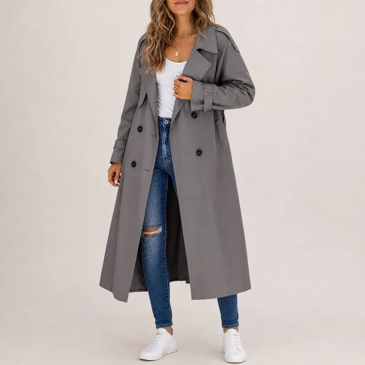 Rosalin Long Trench Coat - Color:Gray;Size:XS