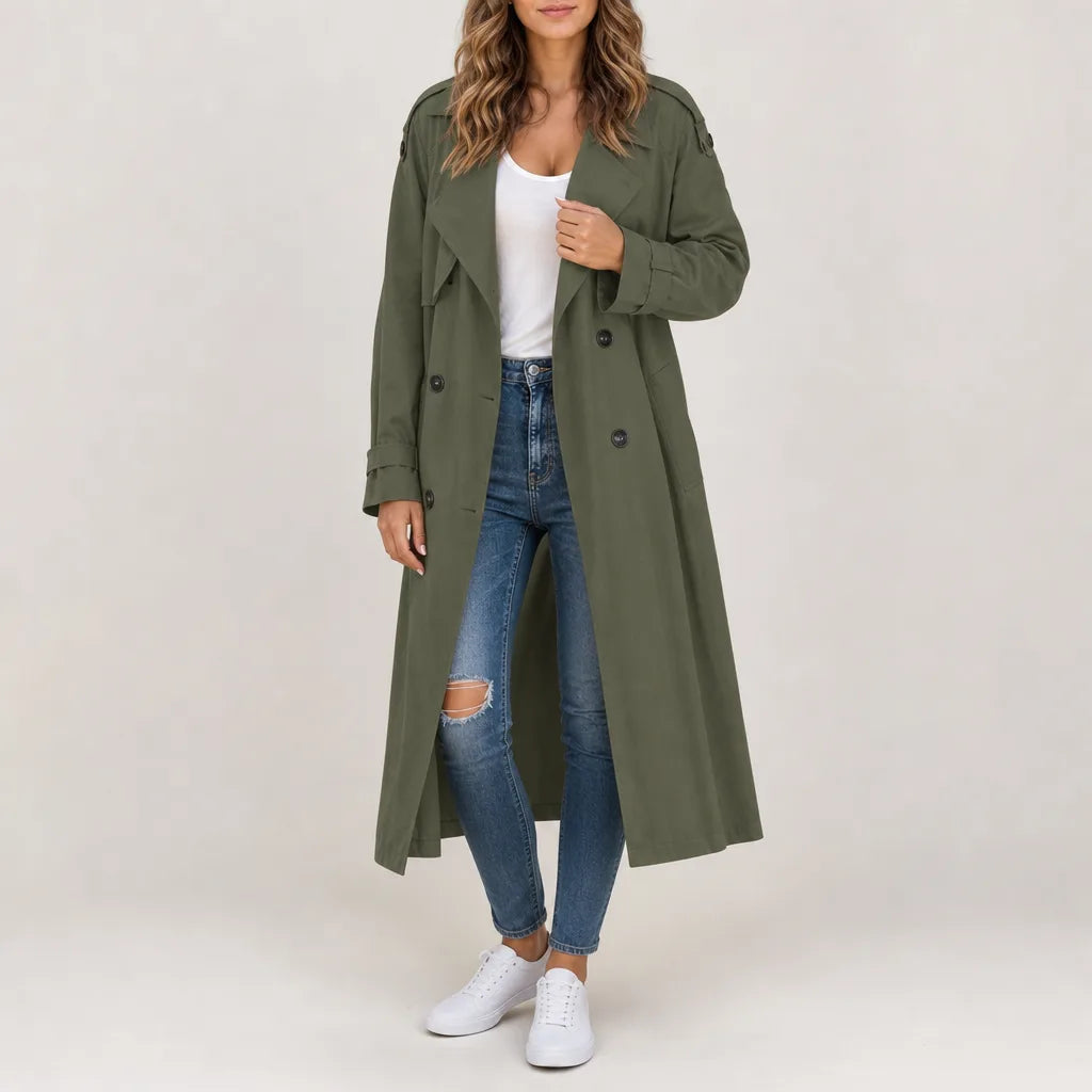 Rosalin Long Trench Coat - Color:Green;Size:XS