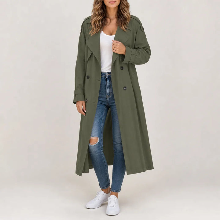 Rosalin Long Trench Coat - Color:Green;Size:XS