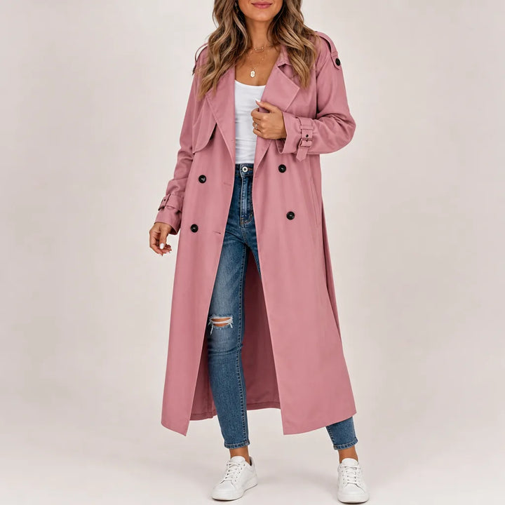 Rosalin Long Trench Coat - Color:Pink;Size:XS