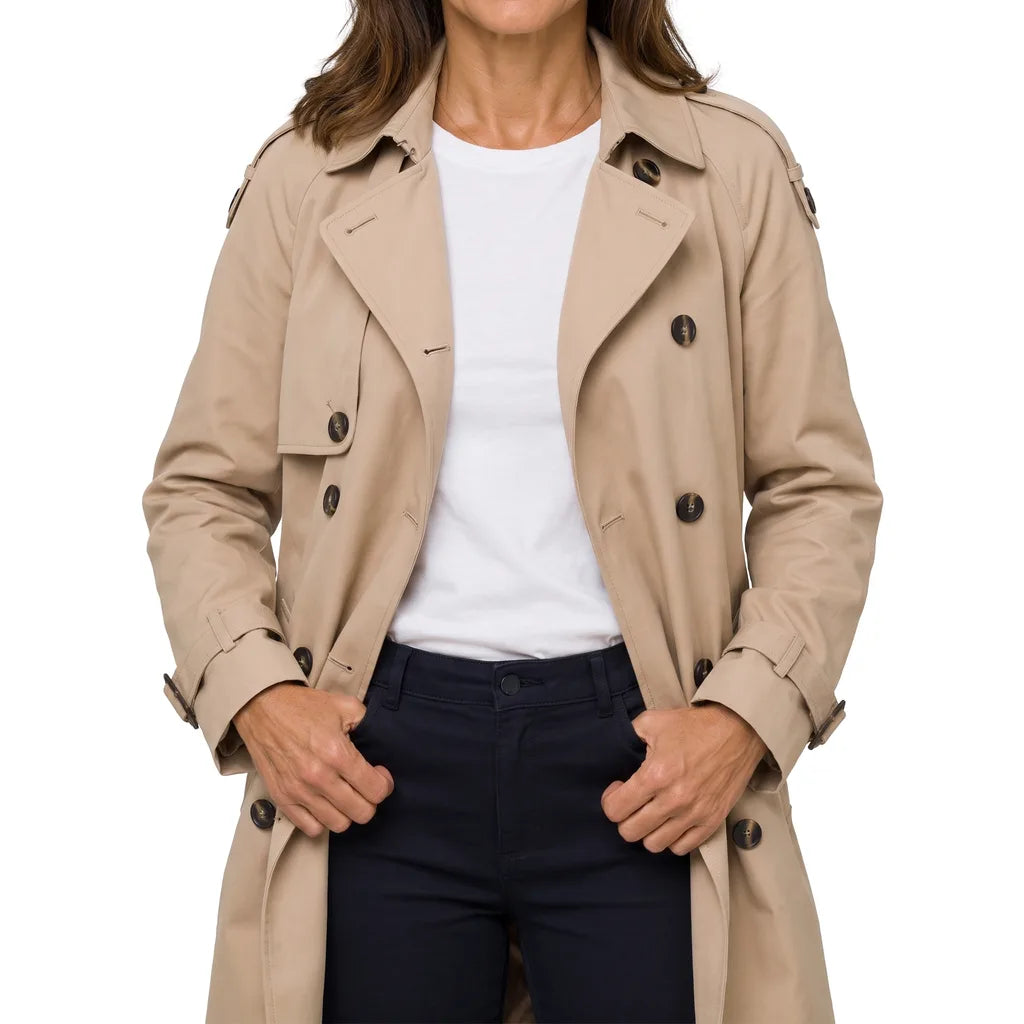 Rosalin | Women's Oversized Long Trench Coat - Color:Beige;Size:XS