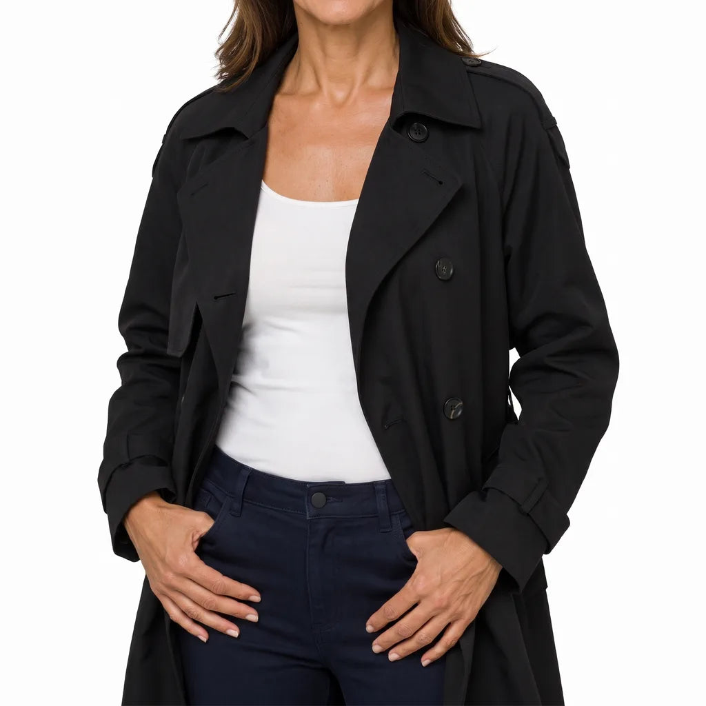 Rosalin | Women's Oversized Long Trench Coat - Color:Black;Size:XS