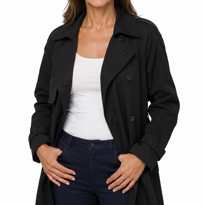 Rosalin | Women's Oversized Long Trench Coat - Color:Black;Size:XS