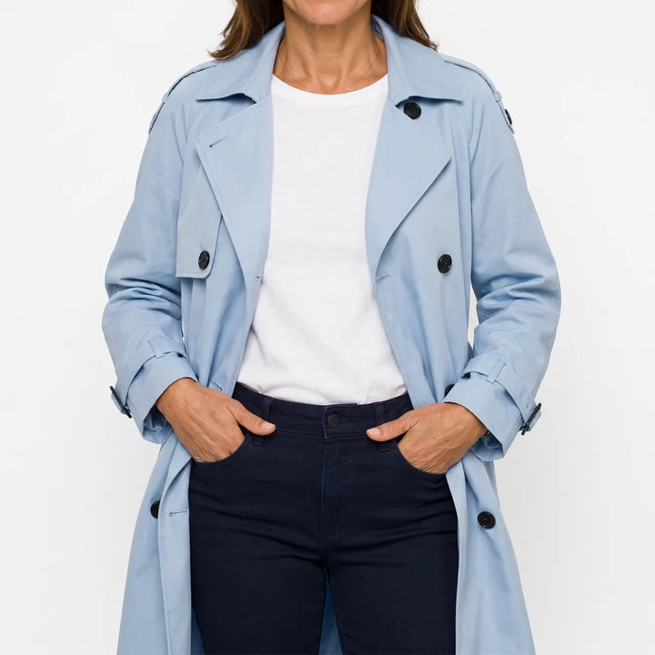 Rosalin | Women's Oversized Long Trench Coat - Color:Blue;Size:XS