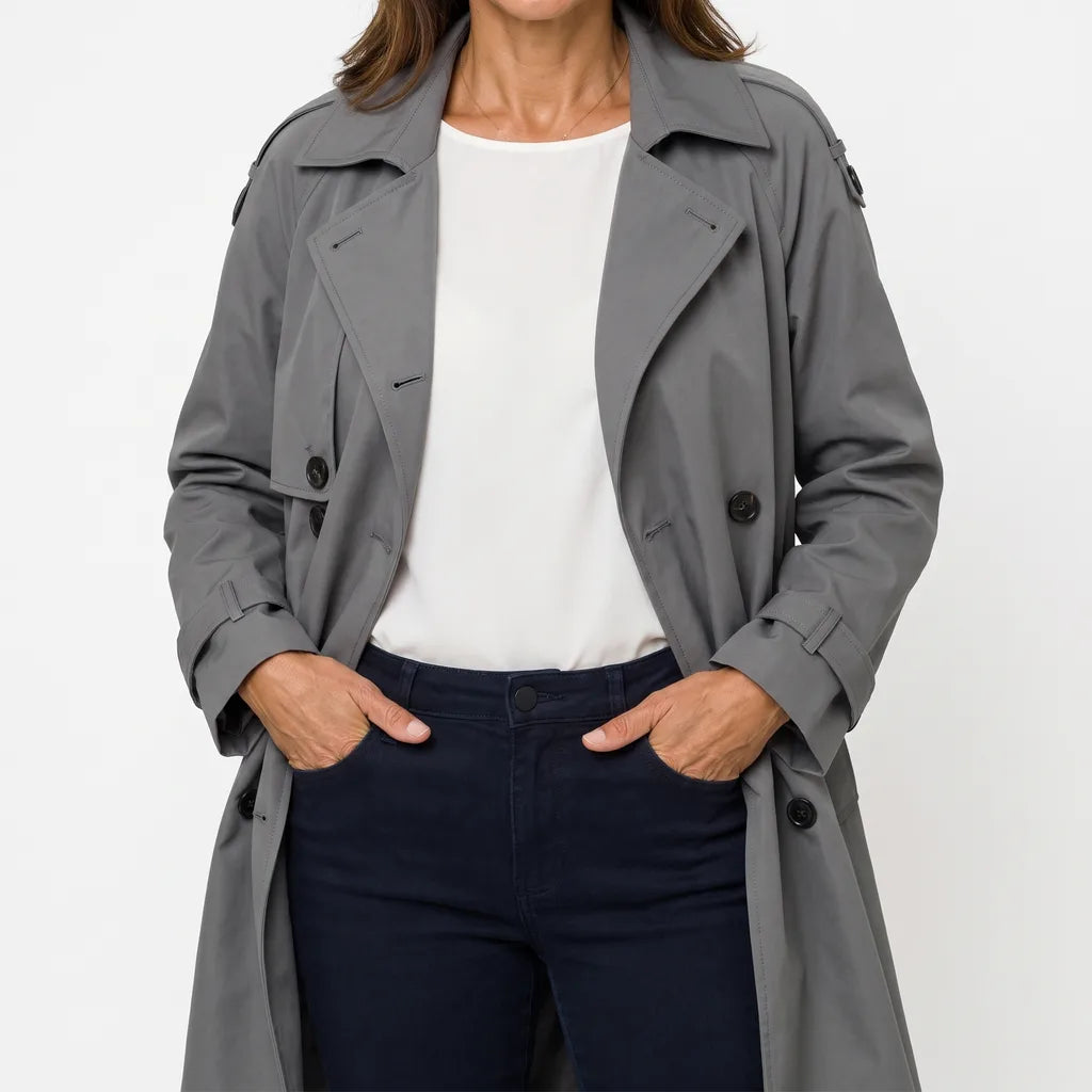 Rosalin | Women's Oversized Long Trench Coat - Color:Gray;Size:XS