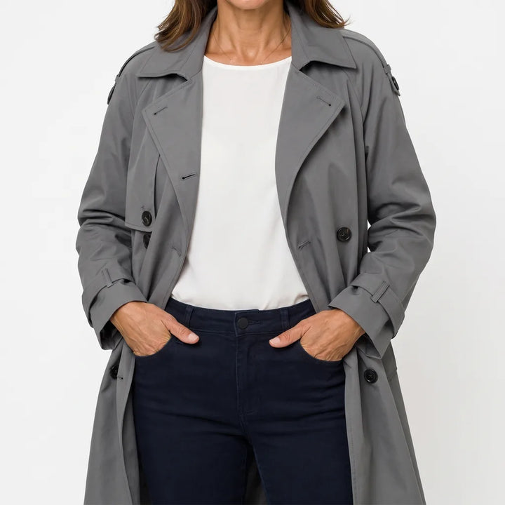 Rosalin | Women's Oversized Long Trench Coat - Color:Gray;Size:XS