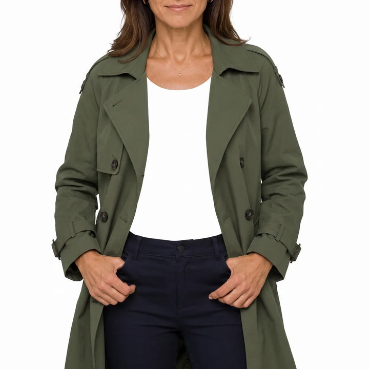 Rosalin | Women's Oversized Long Trench Coat - Color:Green;Size:XS