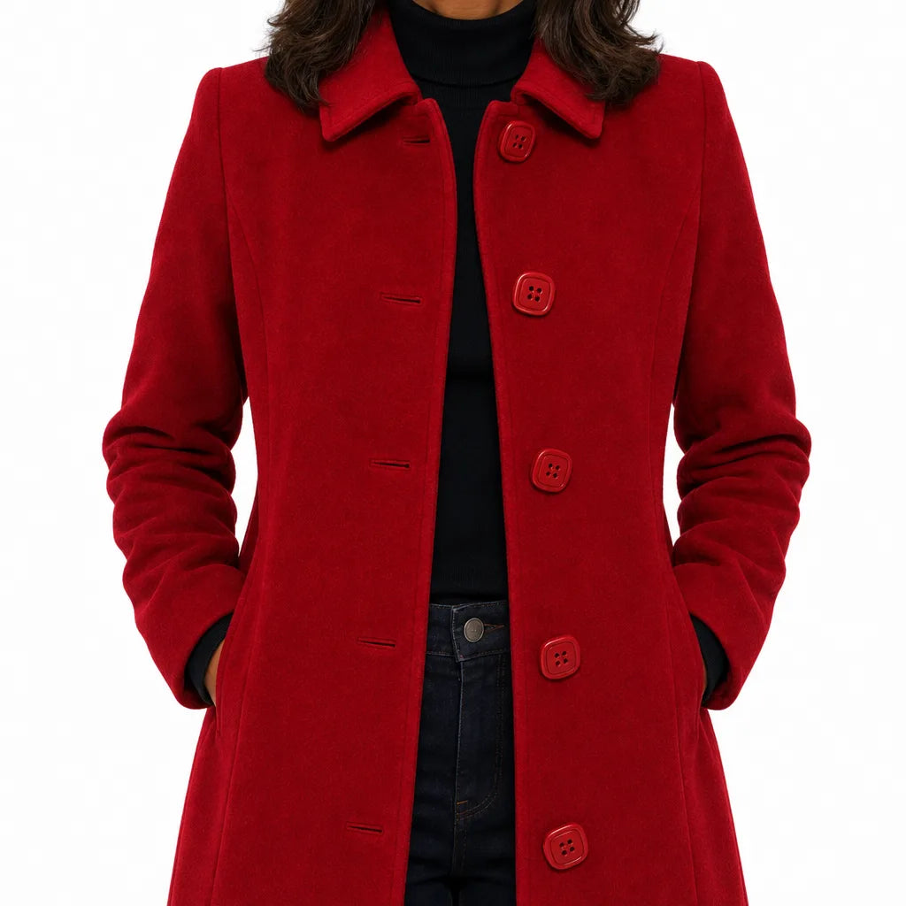 Women's Red Hooper Longline Button Coat