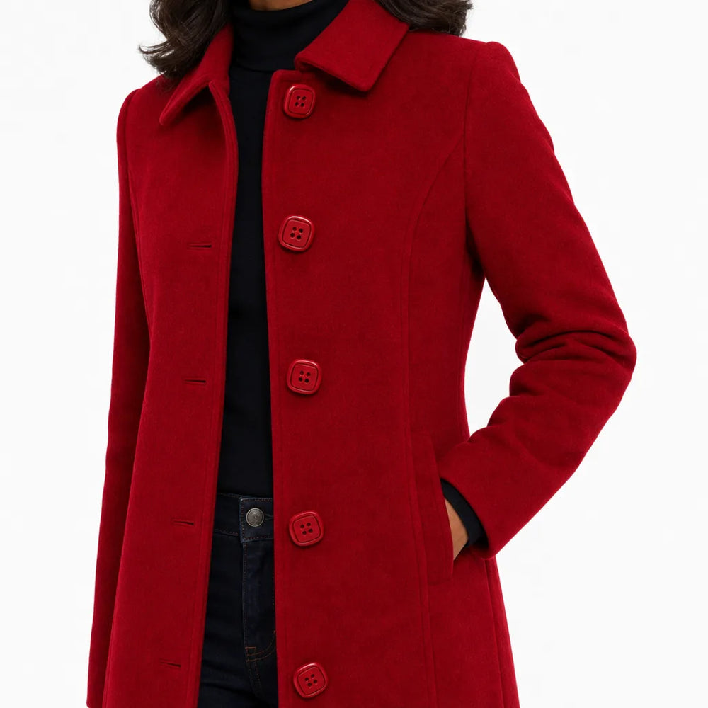 Women's Red Hooper Longline Button Coat