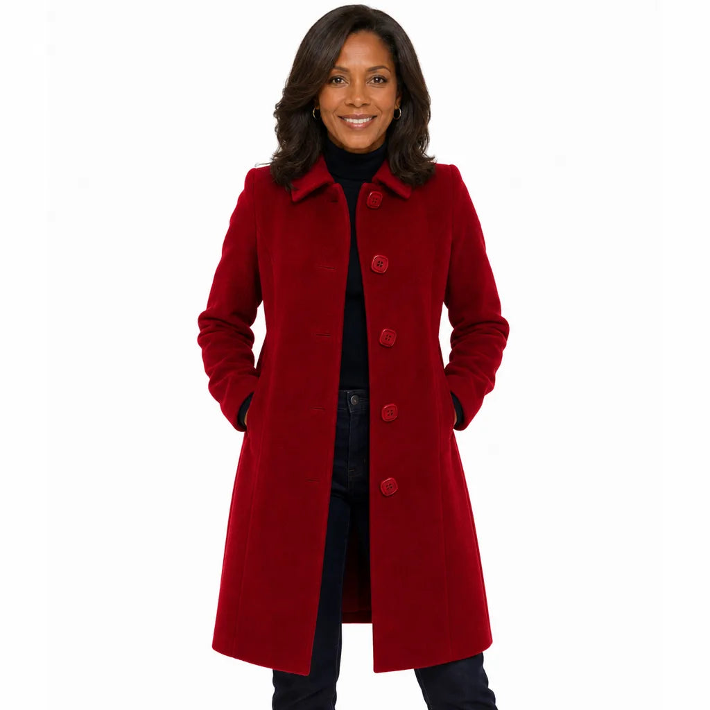 Women's Red Hooper Longline Button Coat