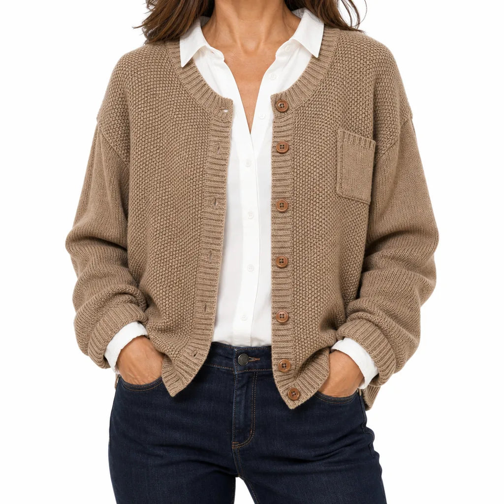 Rosemary | Warm Women's Fall Cardigan - Color:Beige;Size:XS