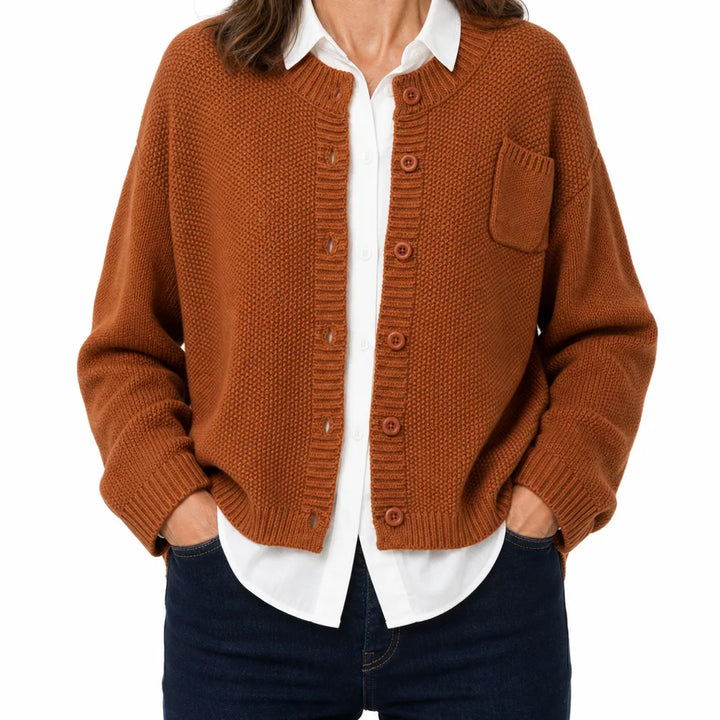 Rosemary | Warm Women's Fall Cardigan - Color:Brown;Size:XS