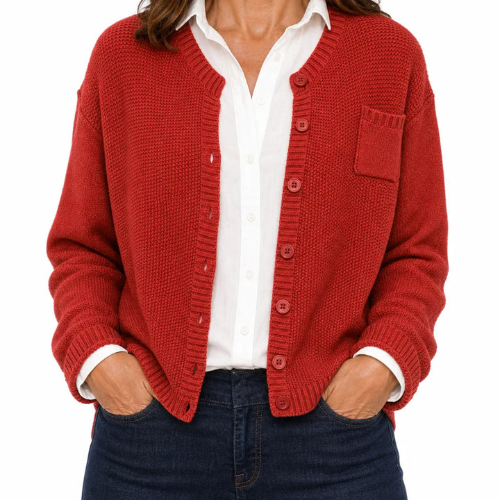 Rosemary | Warm Women's Fall Cardigan - Color:Rose Red;Size:XS