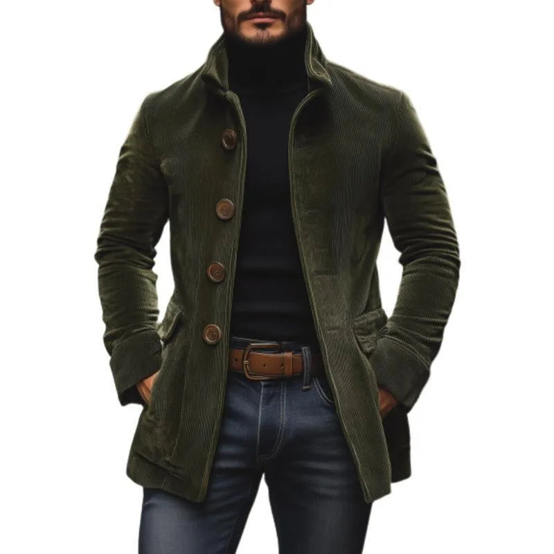 Rufus | Men's Corduroy Winter Coat  - Color:Army Green;Size:XS