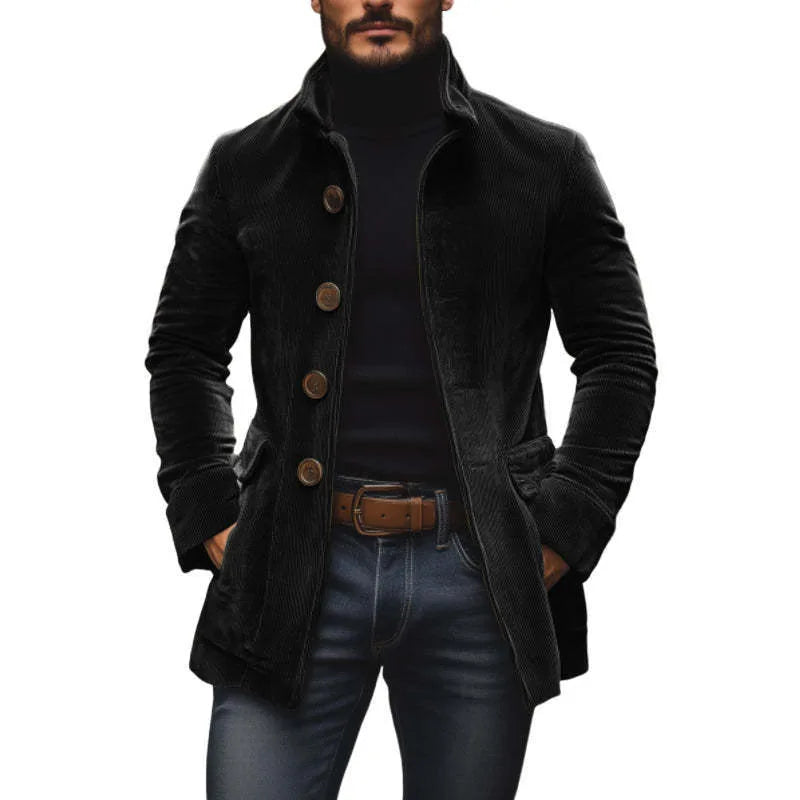 Rufus | Men's Corduroy Winter Coat  - Color:Black;Size:XS