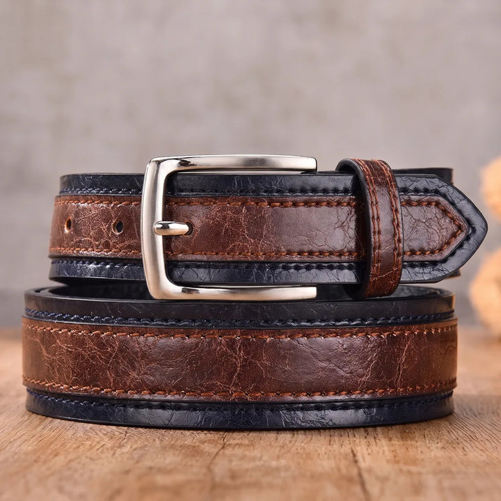 Rupert | Men's Designer Leather Belt - Color:Dark Brown/Dark Blue;Length:39.4 inches (100 cm)