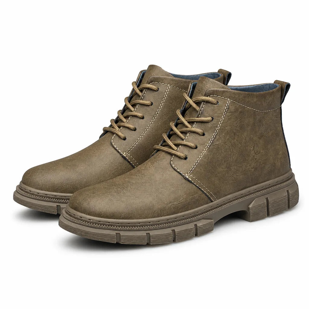 Russell | Men's Leather Ankle Winter Boots - Color:Beige;Size:38
