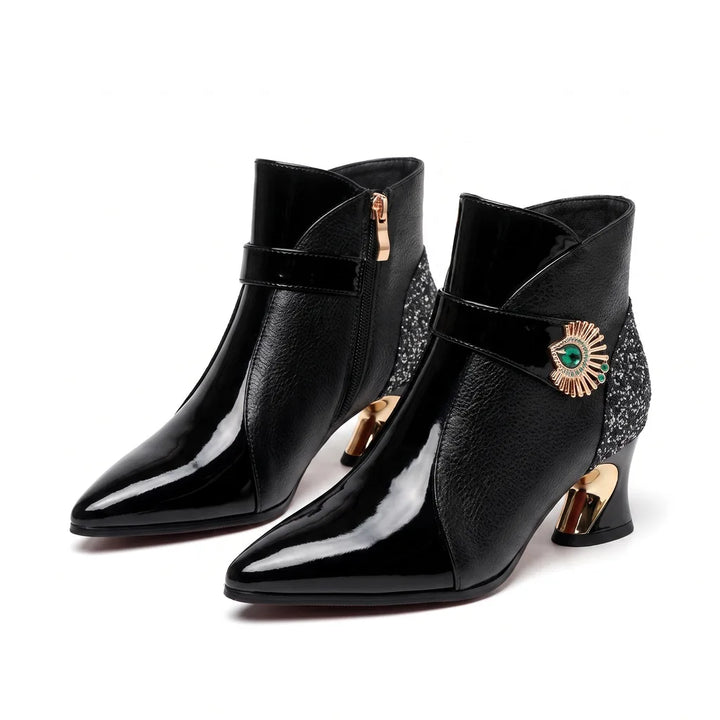 Sable | Women's Fall Gold Boots Heels  - Color:Black;Size:35